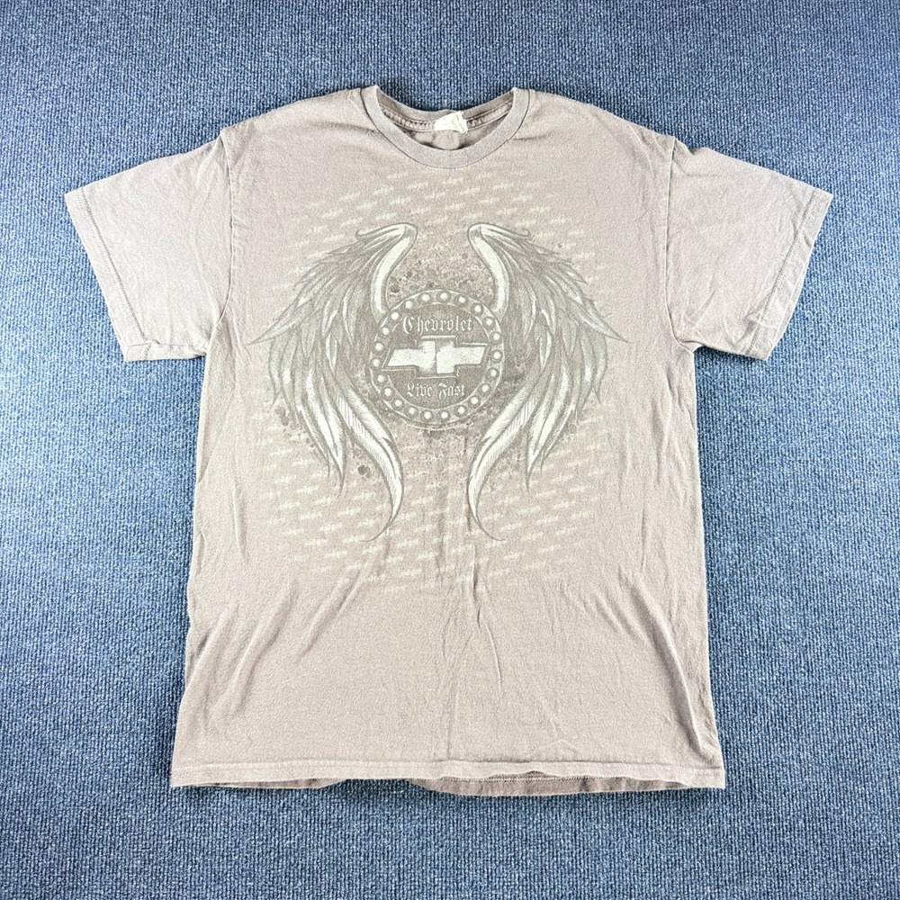 Chevrolet Graphic T-Shirt Mens Medium Grey Winged Logo Delta Pro Weight